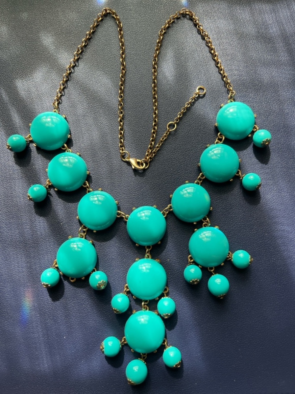 Turquoise/Aqua tone “bubble” cabochon statement/bib necklace